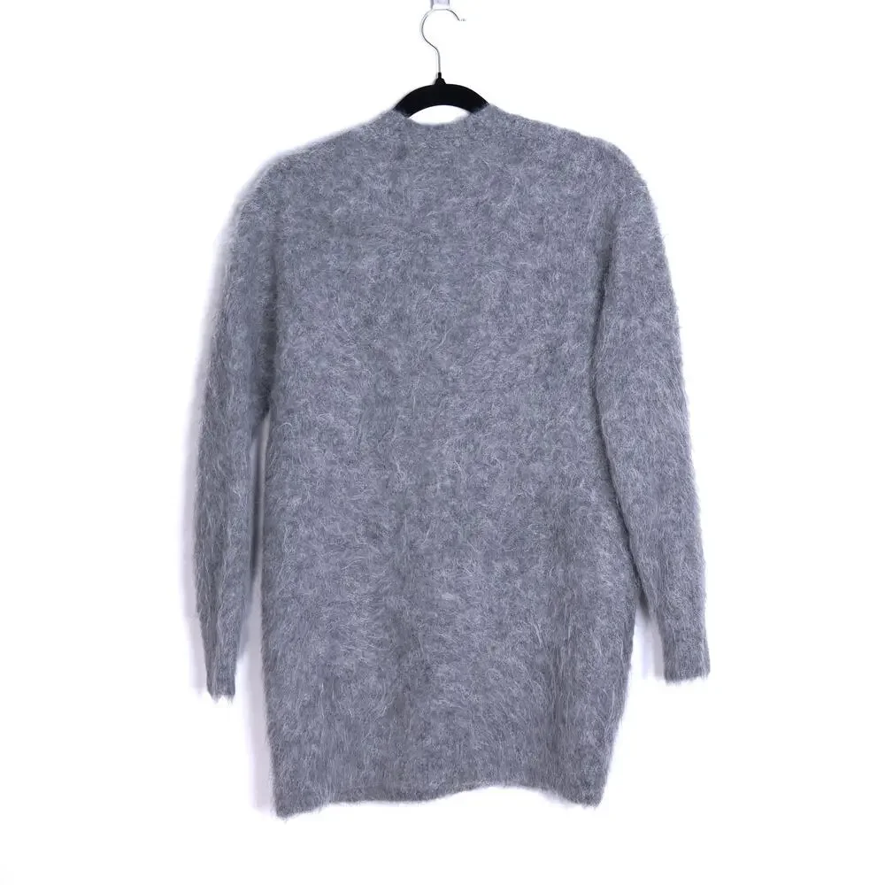 J. CREW Relaxed V Neck Cardigan Sweater Ash Gray Brushed Yarn Women's 2XS
